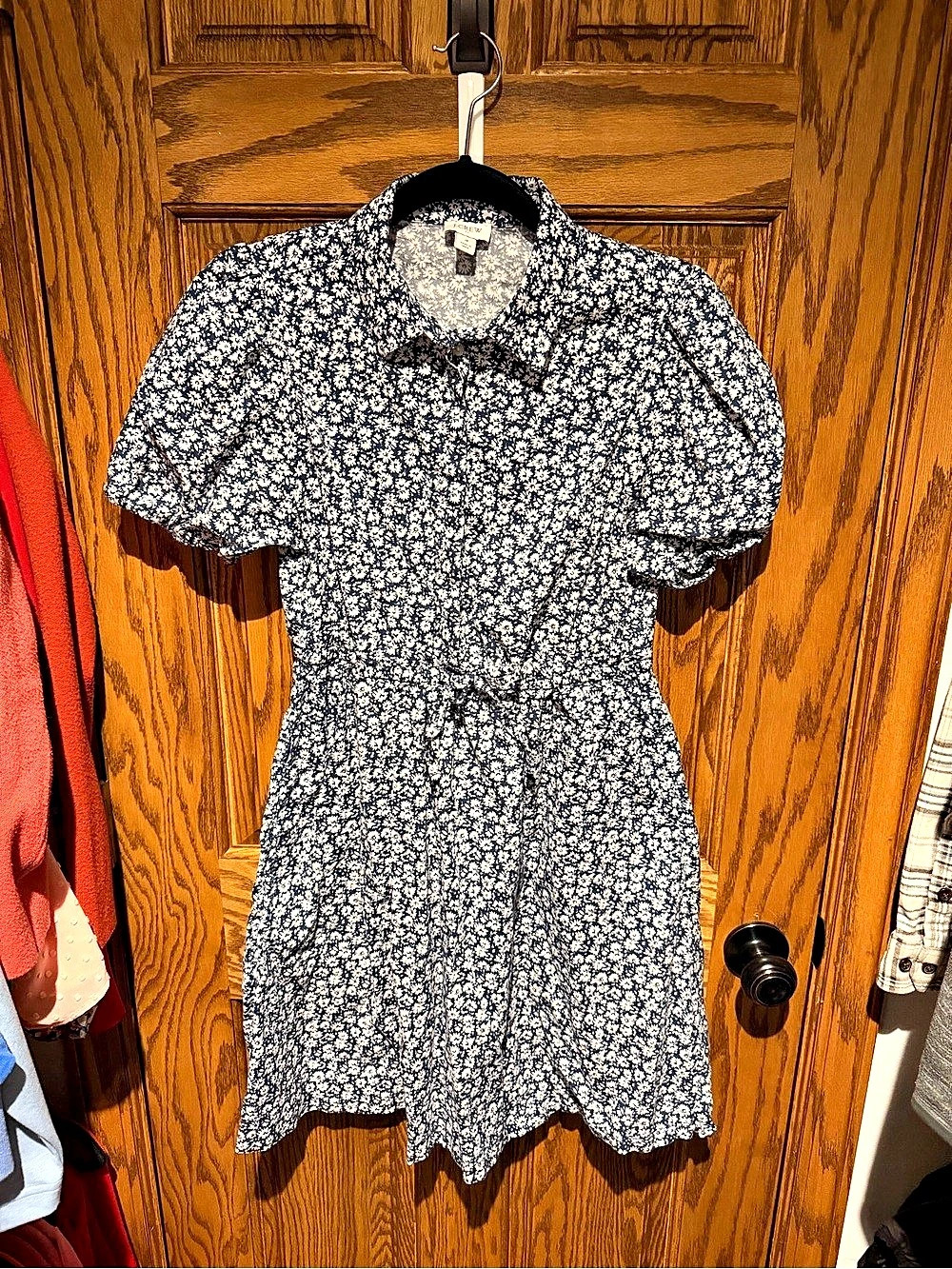 J.Crew Tie-Waist Shirt-Dress in Ditsy Floral Print Ditsy Floral Blue & White